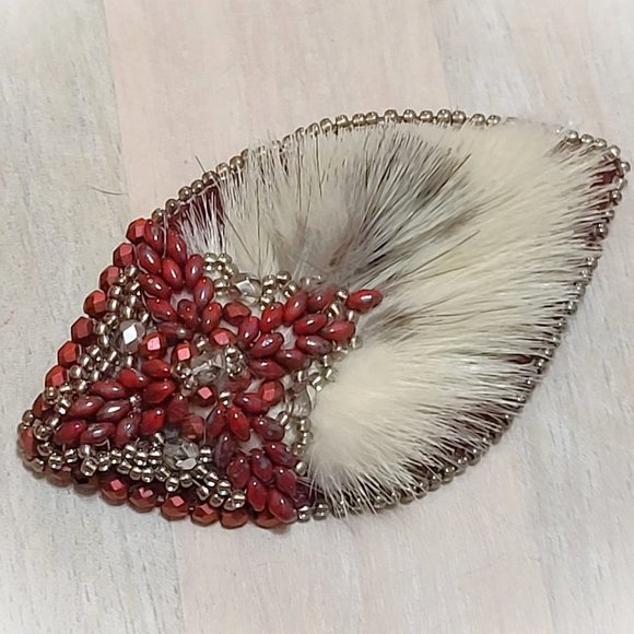 Handmade Mink Fur Glass Bead Embroidery PIn - Picture 3 of 4